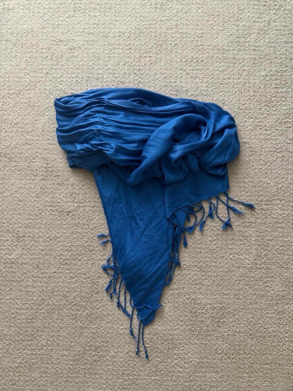 Blue scarf with tassels about 70 inches long